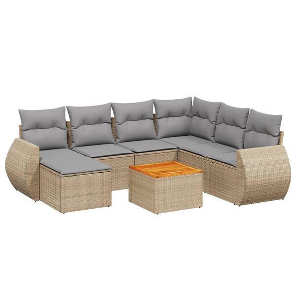 vidaXL 8-tlg. Garten-Sofagarnitur mit Kissen Beige Poly Rattan