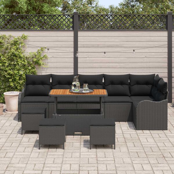 vidaXL Garten-Sofa-Set 10 pcs Schwarz Poly-Rattan