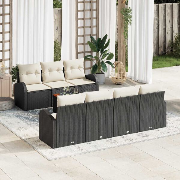 vidaXL Gartensofa-set mit Kissen 8 pcs Schwarz Poly-Rattan