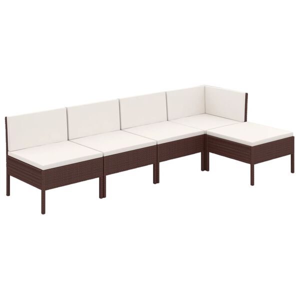 vidaXL 5-tlg. Garten-Lounge-Set mit Auflagen Poly Rattan Braun