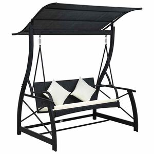 vidaXL Hollywoodschaukel 3-Sitzer mit Dach Poly Rattan Schwarz