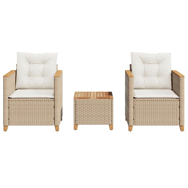 vidaXL 3-tlg. Bistro-Set mit Kissen Beige Poly Rattan Akazienholz