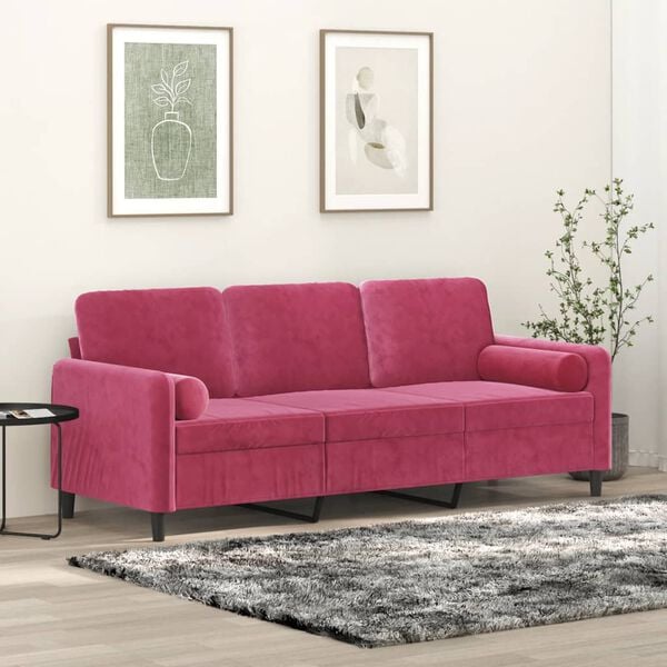 vidaXL 2-Sitzer-Sofa mit Zierkissen Weinrot 120 cm Samt