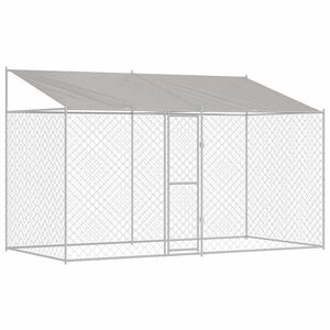 vidaXL Hundek&auml;fig mit Dach Silber 400 x 200 x 256 cm Stahl und PE