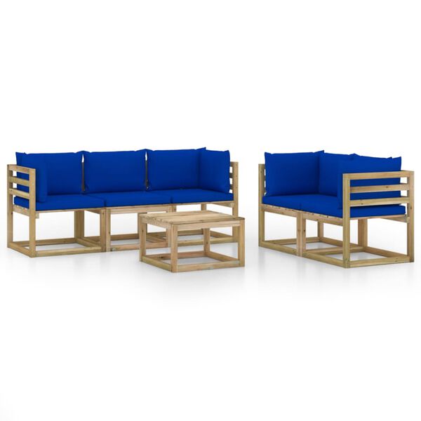 vidaXL 6-tlg. Garten-Lounge-Set mit Blauen Kissen