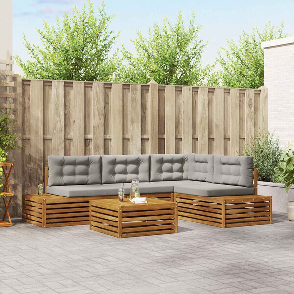 vidaXL Outdoor-Sofagarnitur mit Kissen 5 St&uuml;ck Nat&uuml;rlich und Hellgrau