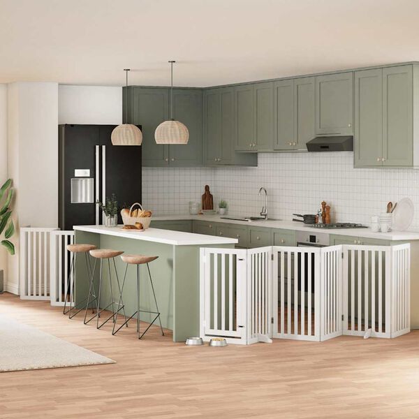 vidaXL 15-tlg. Hundetor mit T&uuml;r Faltbar Wei&szlig; 750 cm Pappelholz