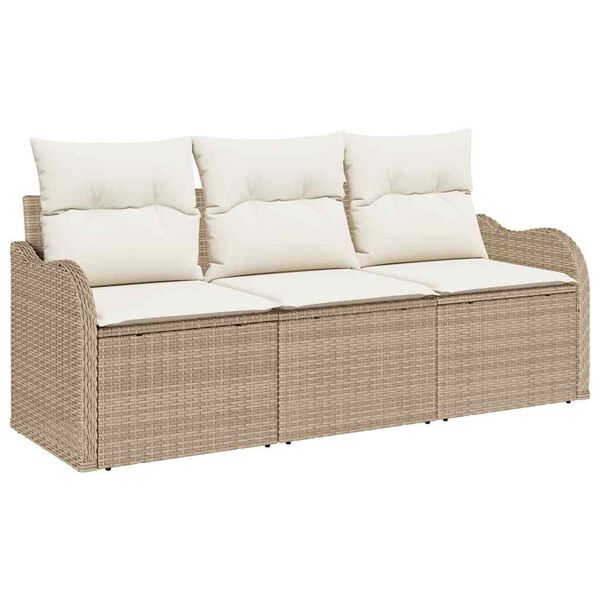 vidaXL Gartensofa-set mit Kissen 3 pcs Beige Poly-Rattan