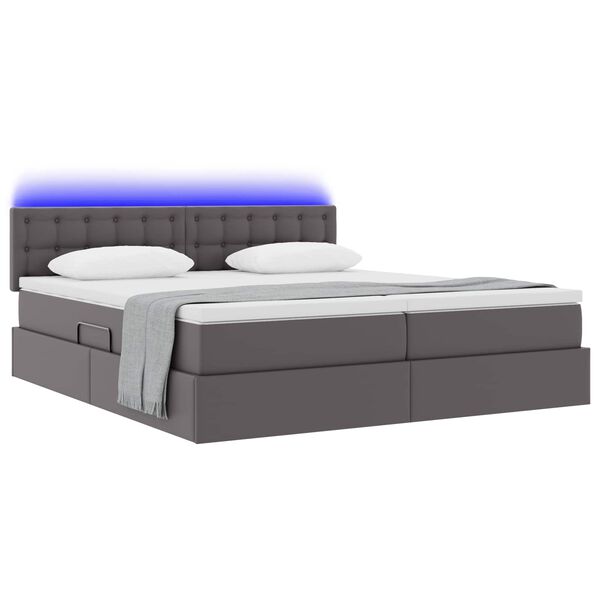 vidaXL Bett mit Stauraum und LED mit LED Grau 180 x 200 cm Kunstleder