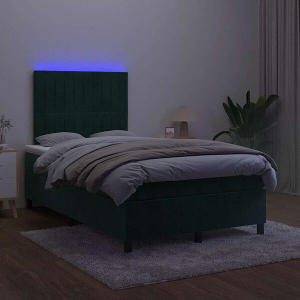 vidaXL Boxspringbett mit Matratze & LED Dunkelgr&uuml;n 120x190 cm Samt