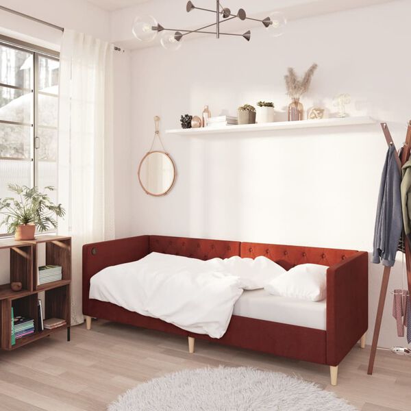 vidaXL Tagesbett USB Weinrot Stoff 90x200 cm