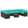 vidaXL 11-teiliges Gartensofa-Set mit Kissen, schwarzes Polyrattan