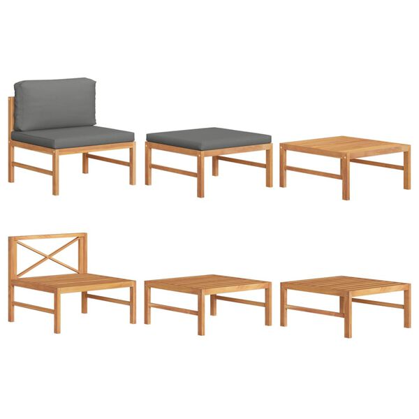 vidaXL 3-tlg. Garten-Lounge-Set mit Dunkelgrauen Kissen Teakholz