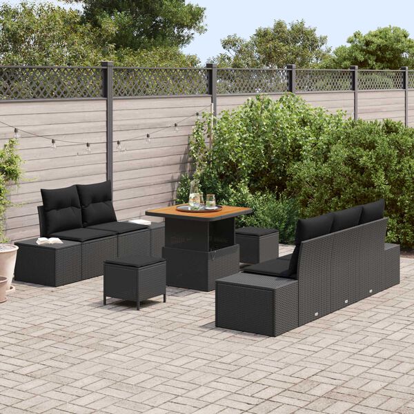 vidaXL Gartensofa-set mit Kissen 8 pcs Schwarz Poly Rattan