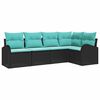 vidaXL Gartensofa-set mit Kissen 5 pcs Schwarz und T&uuml;rkis Poly-Rattan
