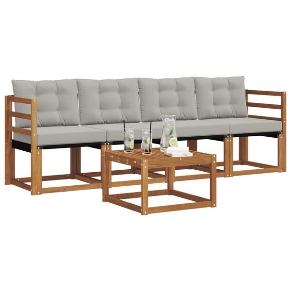 vidaXL Outdoor-Sofagarnitur mit Kissen 5 pcs Nat&uuml;rlich und Hellgrau