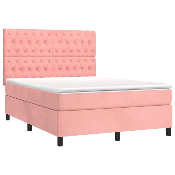 vidaXL Boxspringbett mit Matratze Rosa 140x190 cm Samt