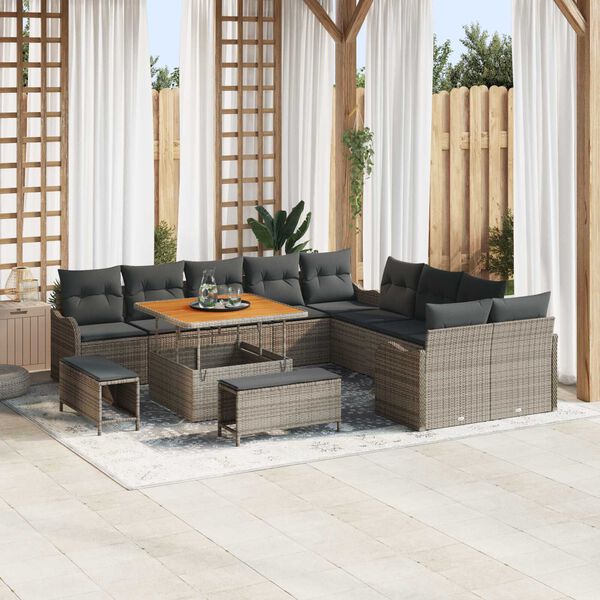 vidaXL Garten-Sofa-Set mit Kissen mit Speicher mit Kissen 13 pcs Grau