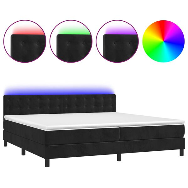vidaXL Boxspringbett mit Matratze & LED Schwarz 200x200 cm Samt