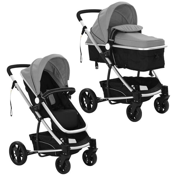 vidaXL 2-in-1 Buggy/Kinderwagen Aluminium Grau und Schwarz