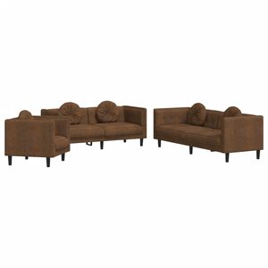 vidaXL 3-tlg. Sofagarnitur mit Kissen Braun Samt
