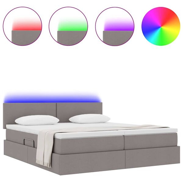 vidaXL Bett mit LED-Lichtleisten mit Kopfteil Taupe 200 x 200 cm Stoff