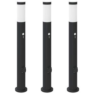 vidaXL Pollerleuchten mit Sensor&Steckdose 3er 80 cm Edelstahl IP44