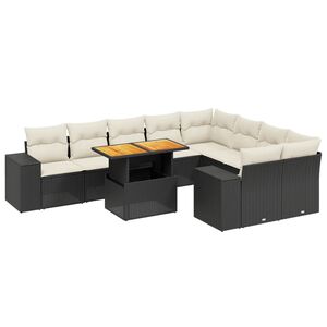 vidaXL 10-tlg. Garten-Sofagarnitur mit Kissen Schwarz Poly Rattan