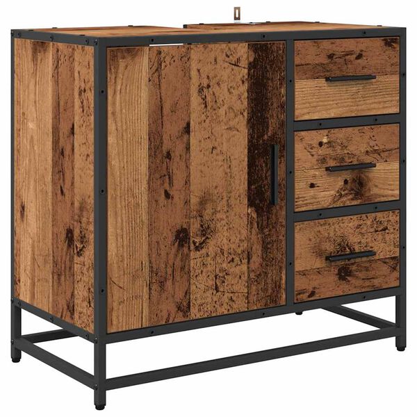 vidaXL Badezimmerschrank mit Tür Altholz 65 x 33 x 60 cm Holzwerkstoff