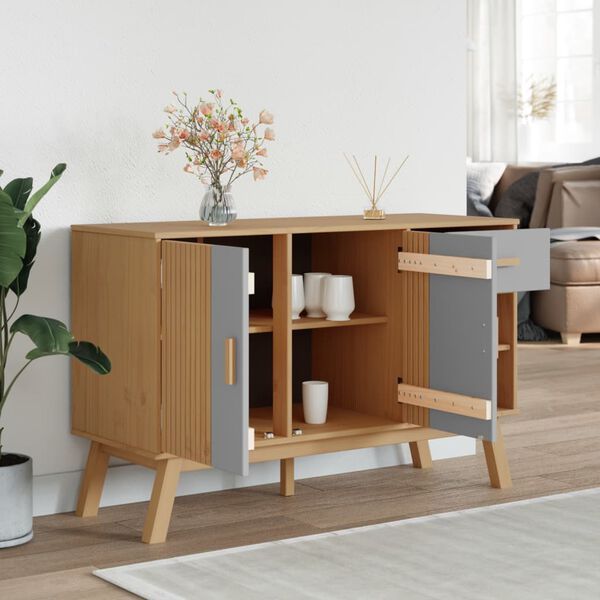 vidaXL Sideboard OLDEN Grau und Braun 114x43x73,5 cm Massivholz Kiefer
