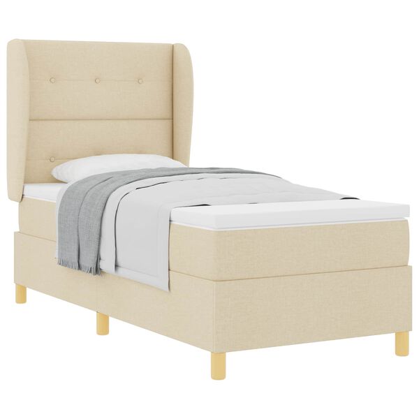 vidaXL Boxspringbett mit Matratze mit Kopfteil Creme 200 x 90 cm Stoff