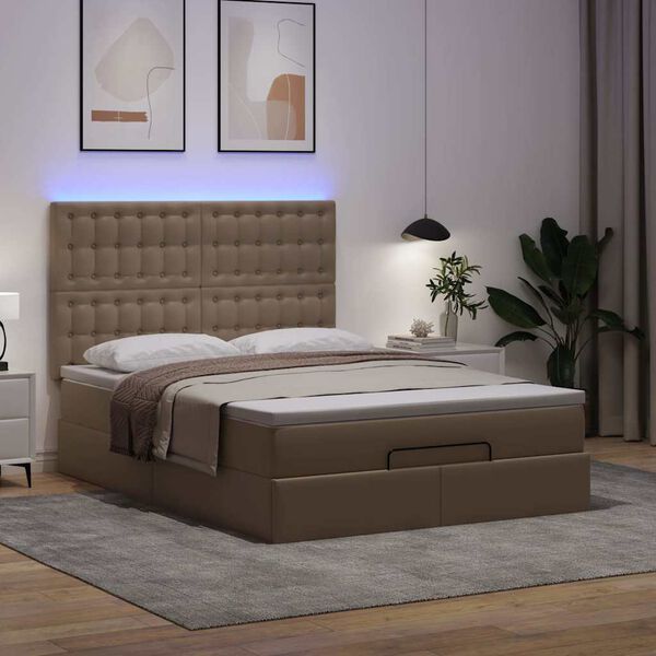 vidaXL Ottoman-Bett mit Matratze & LEDs 140x200cm Kunstleder