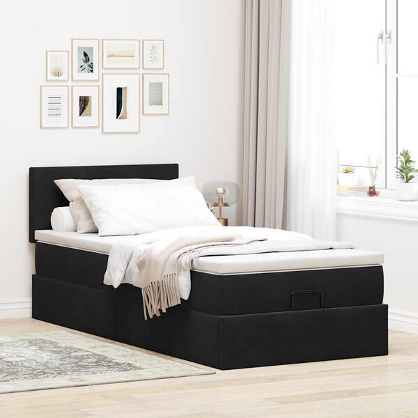 vidaXL Ottoman-Bett mit Matratze Schwarz 100x200 cm Samt