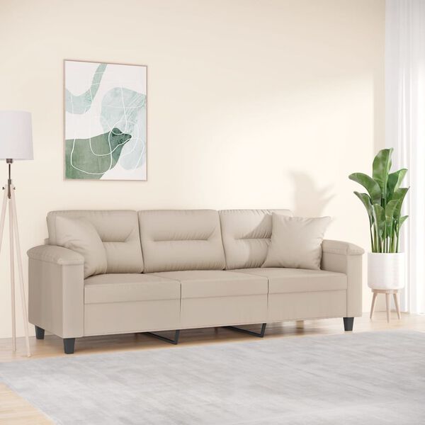 vidaXL 3-Sitzer-Sofa mit Kissen Creme 180 cm Mikrofasergewebe