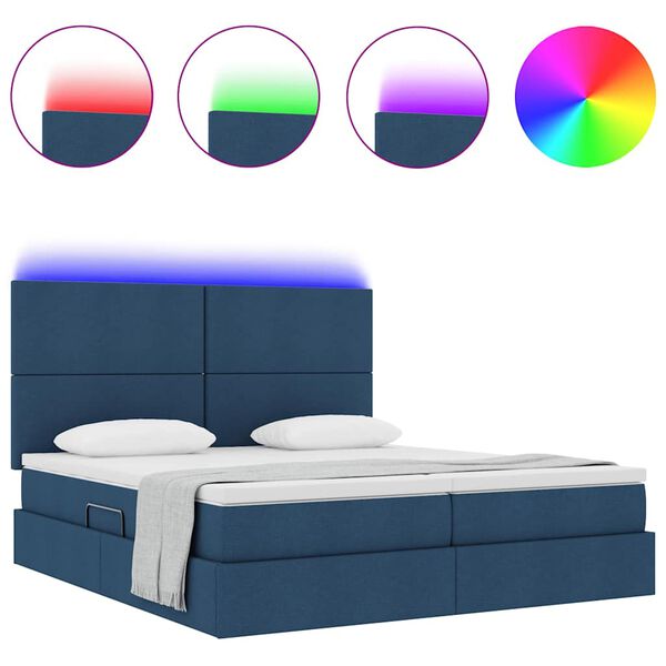 vidaXL Bett mit LED-Lichtleisten mit Kopfteil Blau 180 x 200 cm Stoff