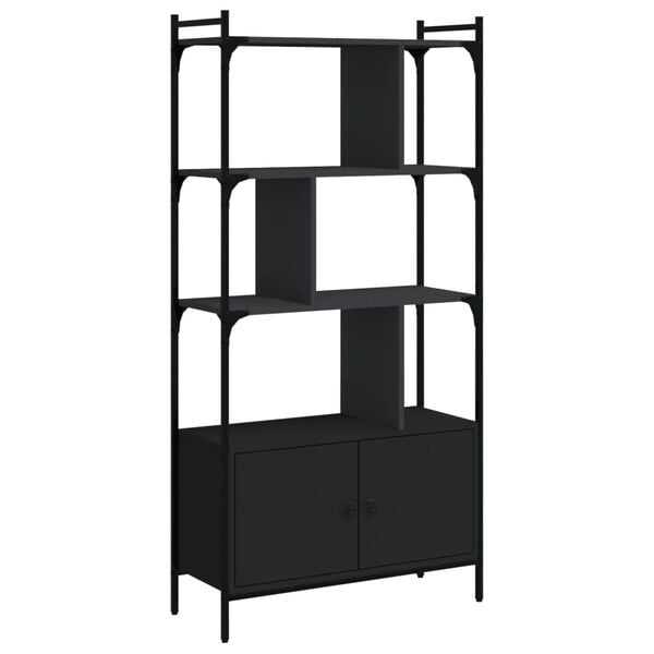 vidaXL B&uuml;cherregal mit T&uuml;ren Schwarz 76,5x30x154,5 cm Holzwerkstoff