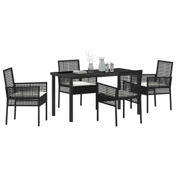 vidaXL Garten Essgruppe mit Kissen 5 pcs Schwarz Poly-Rattan