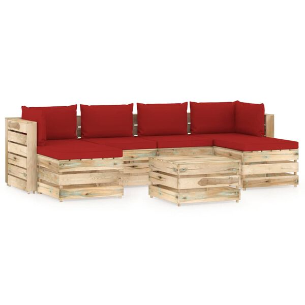 vidaXL 7-tlg. Garten-Lounge-Set mit Kissen Gr&uuml;n Impr&auml;gniertes Holz