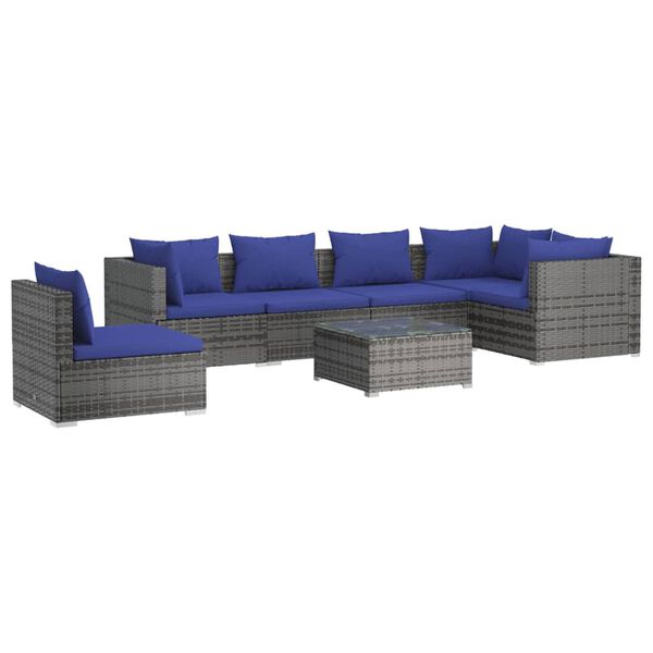 vidaXL 7-tlg. Garten-Lounge-Set mit Kissen Poly Rattan Grau