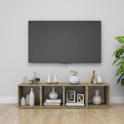 vidaXL TV-Schrank Weiß und Sonoma-Eiche 37x35x37 cm Holzwerkstoff