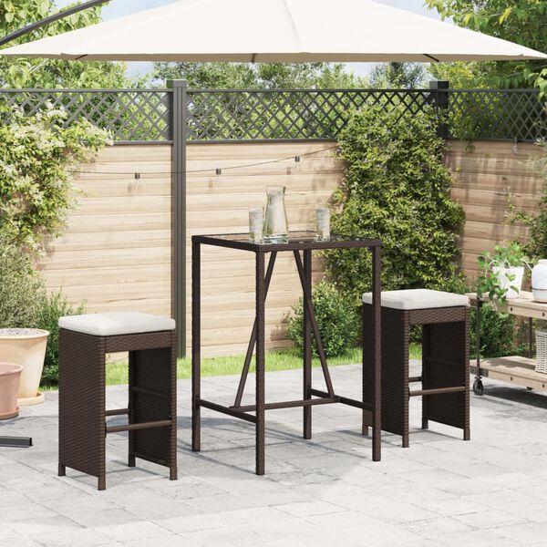 vidaXL Garten-Barhocker mit Kissen 2 Stk. Braun Poly Rattan