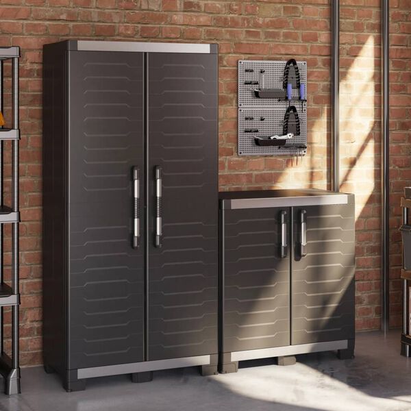Keter Lagerschrank mit Einlegeb&ouml;den Garage XL Schwarz Silbern 188 cm