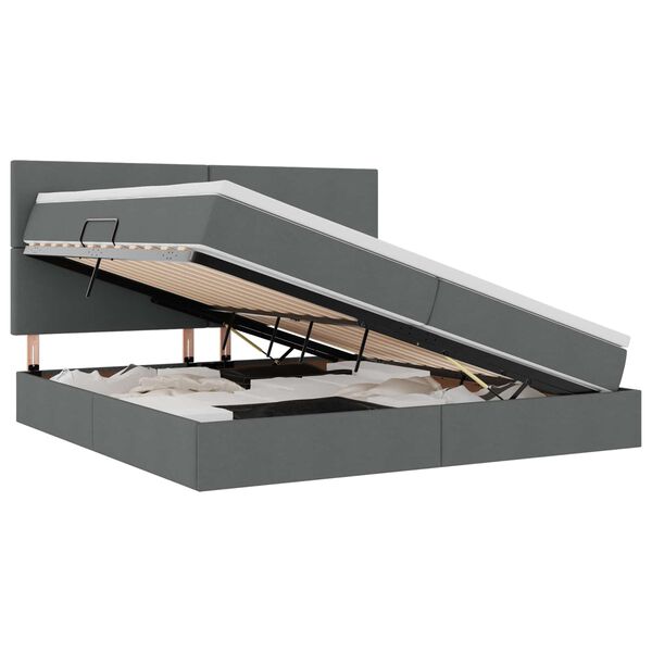 vidaXL Bett mit Stauraum und LED Dunkelgrau 200 x 200 cm Polyester