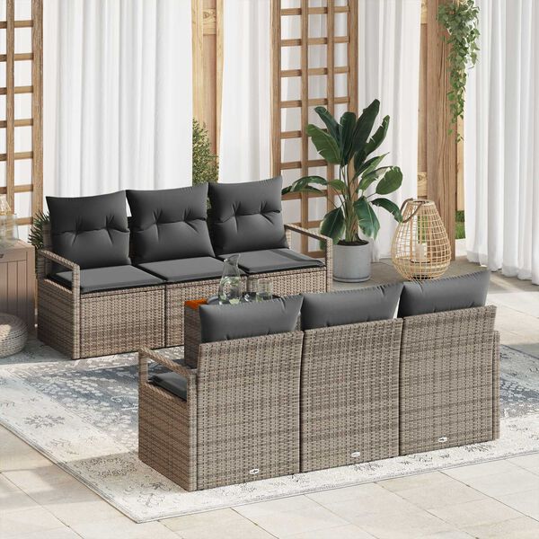 vidaXL Gartensofa-set mit Kissen 7 pcs Grau Poly-Rattan