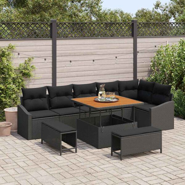 vidaXL Garten-Sofa-Set mit Kissen mit Speicher 9 pcs Schwarz