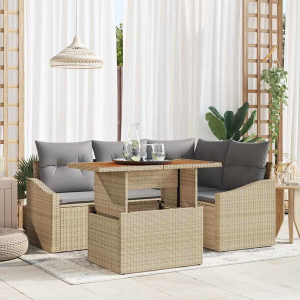 vidaXL Garten-Sofa-Set mit Speicher 5 pcs Beige Poly Rattan