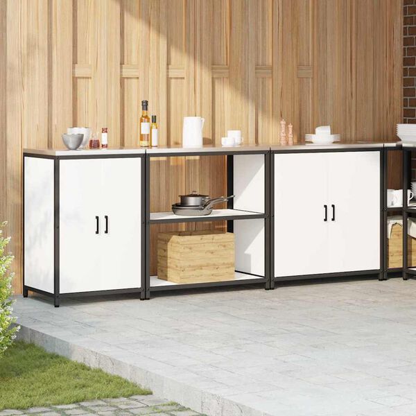 vidaXL Aufbewahrungsset f&uuml;r die K&uuml;che mit Regal 3 pcs Wei&szlig; Stahl