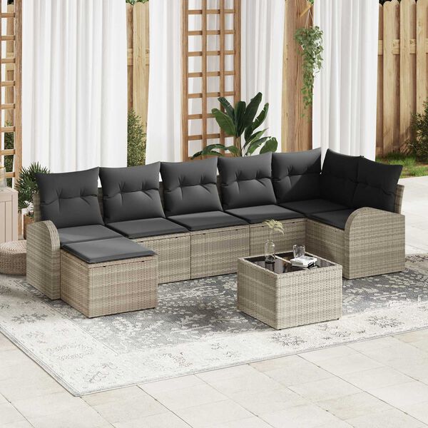 vidaXL Garten-Sofa-Set 8 pcs Hellgrau Poly Rattan