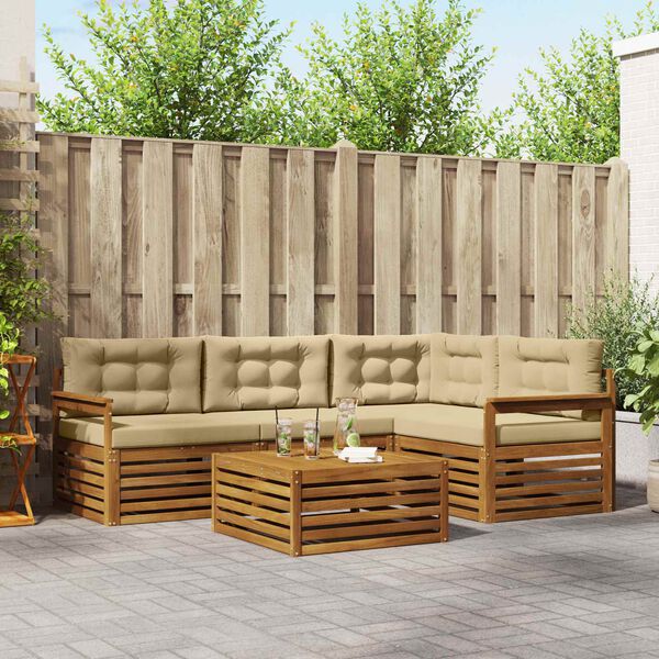 vidaXL Outdoor-Sofagarnitur mit Kissen 5 pcs Natur und Beige