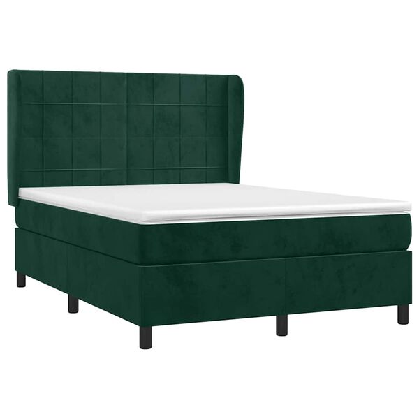 vidaXL Boxspringbett mit Matratze Dunkelgr&uuml;n 140x190 cm Samt